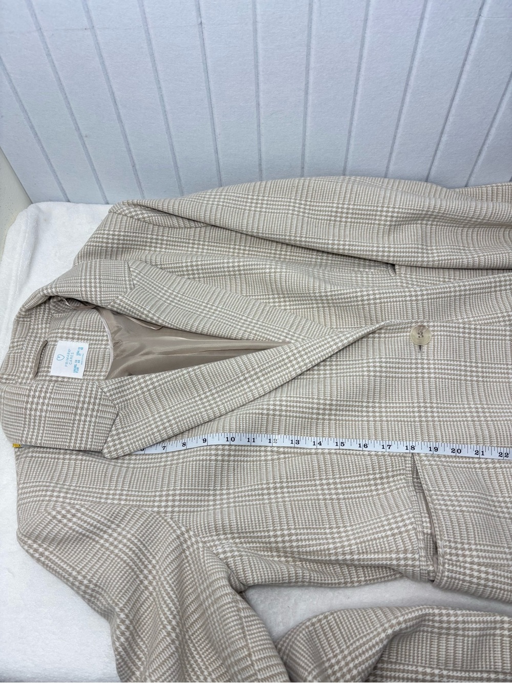 Primark Cream Plaid Long Blazer Jacket Size 12 - Picture 10 of 13